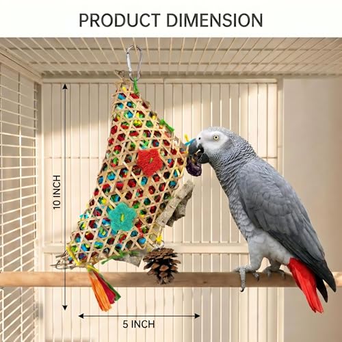 Parakeet Chewing Hanging Toy, Parrot Beak Toy Bird Foraging Toys with Natural Wood & Bamboo Shell, Cage Bite Toy for Small Parrots, Safe Bird Chewing Toys for Cockatiels Conures Lovebirds