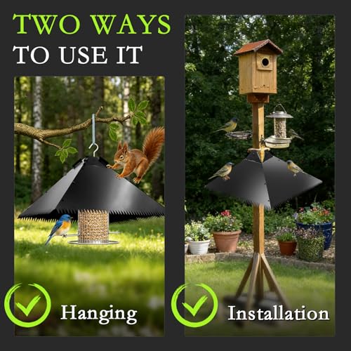 17-Inch Metal Squirrel Baffle for Bird Feeder, Heavy Duty 2-in-1 Pole Mount & Hanging Cone Fits 2.5-4.5" Round Poles & 4x4 Wooden Posts, Rustproof Powder-Coated Steel Bird Feeder Accessory