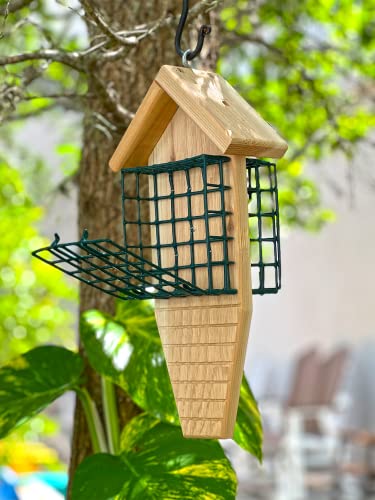 DutchCrafters Double Suet Cage Cedar Wood Bird Feeder with Grooved Tail Prop, Outdoor Wooden Suet Cake Holder Bird Feeder, Hanging Mount - Amish Made in USA