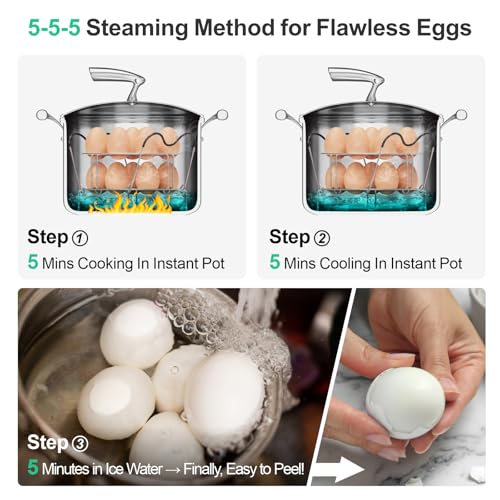 Instant Pot Egg Rack - Stackable 18 Egg Steamer, for 6/8 Qt Cooker | Stackable 18 Egg Capacity, Silicone Handles, 304 Stainless Steel, Easy Lift for 6/8 Qt Pressure Cooker, Dishwasher Safe - color: Silver with Handles-2 Pack