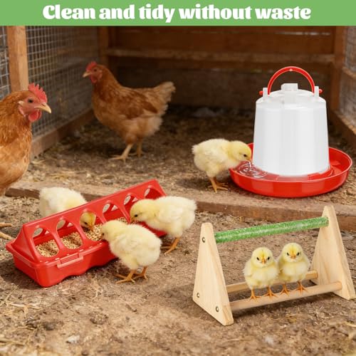 14 Pcs Chick Feeder and Waterer Kit with Wooden Perch Baby Poultry Starter Set 1.5 L Feeding Dispenser for Small Poultry Ducks Quail Pigeon Coop and Brooder(White) - color: White