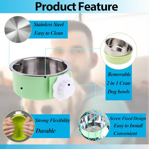 Mechpia 4 Pieces Crate Dog Bowl, Removable Stainless Steel Pet Kennel Hanging Food Water Feeder Bowl Cage Coop Cup for Puppy Medium Dog Cat Rabbit Ferret Bird - size: Blue,Green,Red,Grey