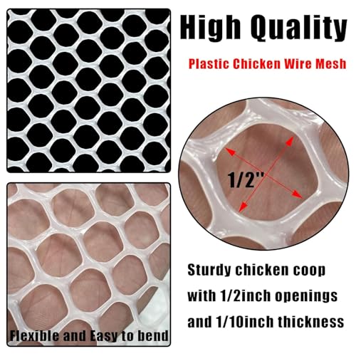 Upgraded 15.7IN x 33FT ABS Plastic Chicken White Wire Fence Mesh, Poultry Fencing, Hexagonal Fencing Wire for Gardening, Construction Barrier Netting, Chicken Wire Frame Crafts, Floral Netting - color: White