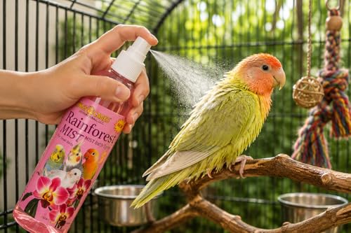 King's Cages Rainforest Pink Mist 8 oz. Bath Spray Hawaiian Hibiscus Scent for Small Bird Feather Conditioning and Daily Grooming Use - size: Pack of 1
