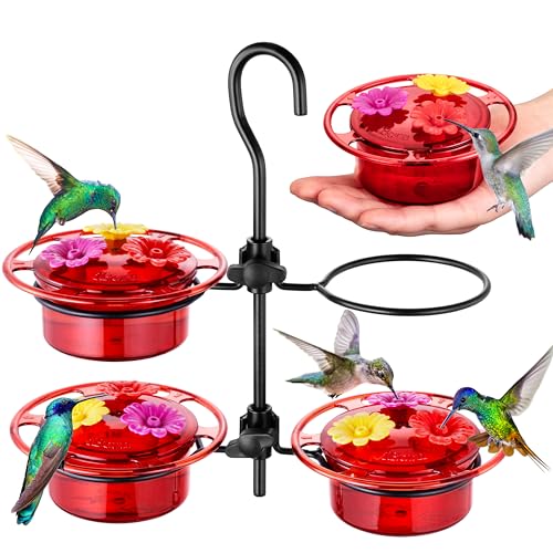 iBorn Small Hummingbird Feeder Hummingbird Feeders for Outdoors Hanging 4PCS 3OZ Mini Humming Bird Feeder with 3 Bee Guard Feeding Ports Silicone Flower Red - style: Hanging Mini Hummingbird Feeder 3oz,4 Set