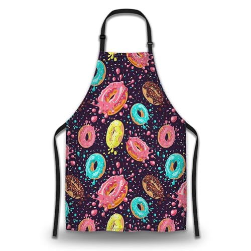 Chef Apron for Men Donuts Women Aprons for Kitchen Cooking Restaurant BBQ Painting Crafting 27” (W) x 31” (H), Waterproof Aprons - color: Donuts