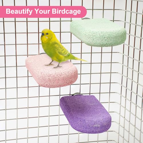 Bird Beak Grinding Stone, 3PCS Parrots Perch, Multiple Colors Platform, Nails Beak Trimmer for Bird Cage Accessories for Parrots Budgie Cockatiel Conure Lovebird Finch - color: Pink+Green+Purple