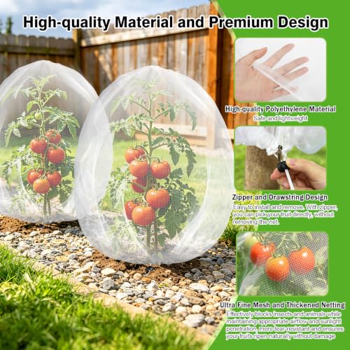 4PCS 2.7Ft × 3.3Ft Fruit Tree Netting with Zipper and Drawstring, 60 Mesh Thickened Garden Bird Netting for Blueberry Bushes, Fruits, Vegetables, Insect Bird Barrier Mesh Protective Cover - size: 2.7Ft × 3.3Ft