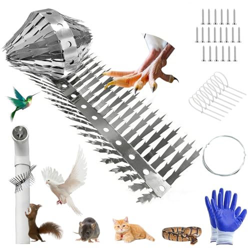 Bird spikes deterrent for outside Stainless Steel 360°Bend 100cm with Accessories, Anti Climb Spikes to Keep Birds- Pigeon-Racoon-Squirrel-Cat Away from porch baffle feeder yard patio garden Fence