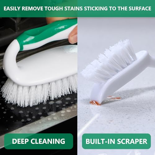 Scrub Brush Set, 4 Pack Deep Cleaning Brush Kit, Green | 2 Scrub Brush, 2 Tile & Grout Brush with Built-in Scraper, Household Commercial Scrubber for Floor, Shower, Pool Wall, Tub - color: Green