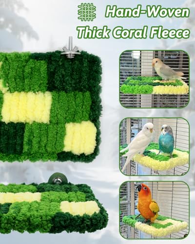 2Pcs Warm Coral Fleece Bird Perch, Gentle for Sensitive Feet | Hanging Flat Resting Platform with Sturdy Frame, Secure Foot Grip, Spacious Soft Perch for 1-2 Birds, Budgies & Cockatiels - size: 2Pcs