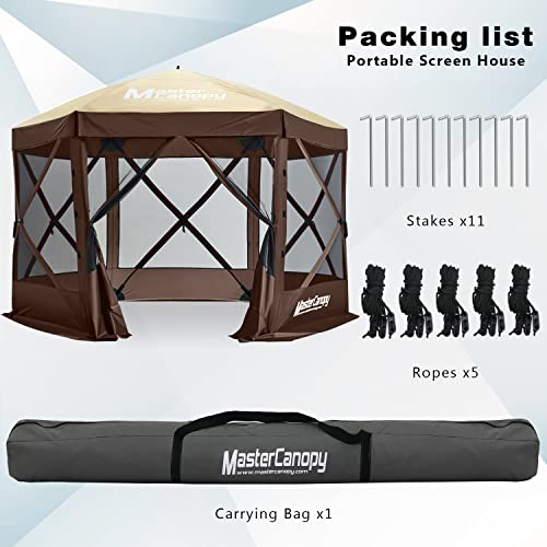 MASTERCANOPY 12x12Pop Up Gazebo Screen Room with Netting Beige&Coffee | Full-Screen Netting Walls Keep Bugs Out Quick SetUp Screen House Room for Camping, Backyard, Patio - color: Beige&Coffee, size: 12x12 ft