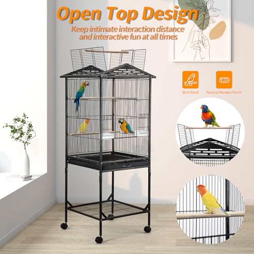 WeGear Bird Cage 47 inch Wrought Iron Parakeets Cage with Play Open Top and Rolling Stand Medium Small Bird Cage for Parrots, Budgerigars, Parakeets, Cockatiels, Lovebirds