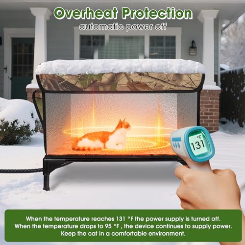 Heated Cat House for Outside Cat in Winter, Insulated Outdoor Feral Cat Shelter with Cat Heating Pad, 2 Doors,Elevated Waterproof Heated Kitty House (Camouflage, 21.5"x16.5"x18") - style: camouflage Cat House 04