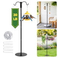 74 Inch Double Shepherd Hooks Stand with Base for Outdoor Bird Feeder Pole | Heavy Duty Double Hook Pole Includes 4 Ground Stakes & Water Bag, Ideal for Hanging Baskets, Wind Chimes, Bird Feeders