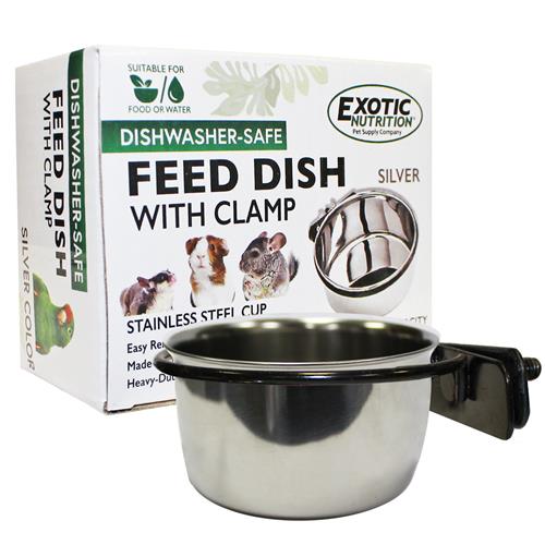 Stainless Steel Cup w/Holder - Durable Metal Mountable Food & Water Dish - Sugar Gliders, Hedgehogs, Chinchillas, Rats, Ferrets, Guinea Pigs, Rabbits, Squirrels, Birds (10 oz., Silver) - size: 10 oz.