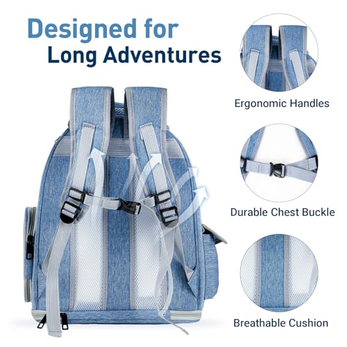Cat Backpack Carrier with Large Space Bubble Window, Airline Approved Breathable Pet Carrier for Small Dogs Cats up to 15lbs, Foldable for Travel Hiking & Outdoor Use - color: Blue