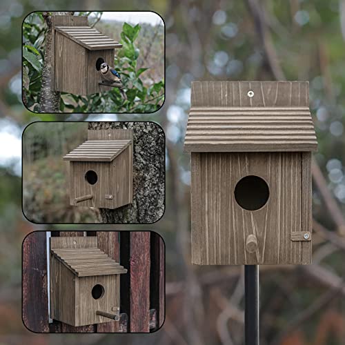 Bird House for Outside with Predator Guard, Nesting Box Birdhouse for Outdoor Wild Bird Watching, Royal Blue - color: Brown