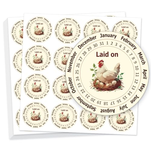 320 Pcs Egg Carton Labels, 2 Inch Round Farm Fresh Lain on Sticker PET Adhesive Egg Packaging Sticker for Box Container Carton Farm Supplies - color: Dates Are Optional