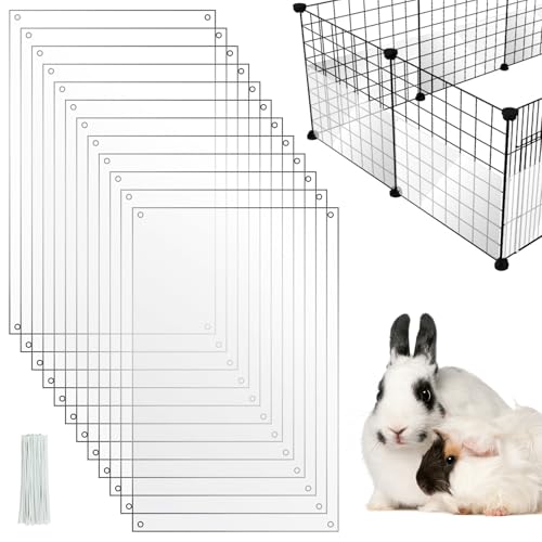 PETKNOWS 12 Pack 11.8 x 7.9 inch Clear Cage Edge Liner Protection for Rabbit | Plastic Pet Cage Liner,Guinea Pig and Rabbit, Cage Edge Liner Protection and Urine Guard , 50 Zip Ties Included - color: Transparent, size: 30X20 CM