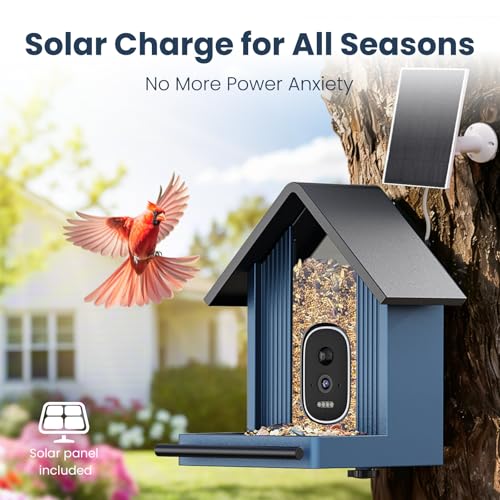 Smart Metal Bird Feeder with Camera, Deep Blue | Squirrel Proof, 2.5K UHD AI Identification, Wireless Solar Powered, Real-time Videos & IMG, Outdoor for Garden Birding, Gift - color: Blue