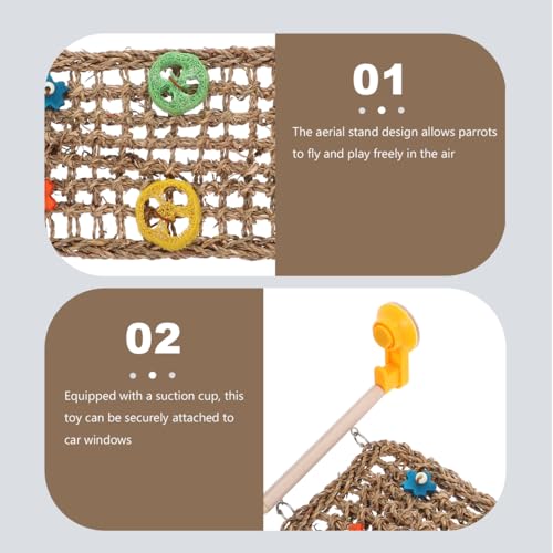 ibasenice Parrot Climbing Rope Net Toy with Suction Cup for Travel Woven Hammock Ladder for Parakeets and Pet Birds Interactive Aerial Design for Cage Exercise and Entertainment
