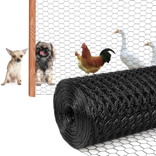 Black 19GA Chicken Wire 60inx150ft, Chicken Wire Fencing, Chicken Fence, PVC Coated Chicken Wire, PVC Coated Wire Mesh for Animal/Rabbit/Floral/Chicken Coop/DIY Projects. - color: Black, size: 60inx150ft