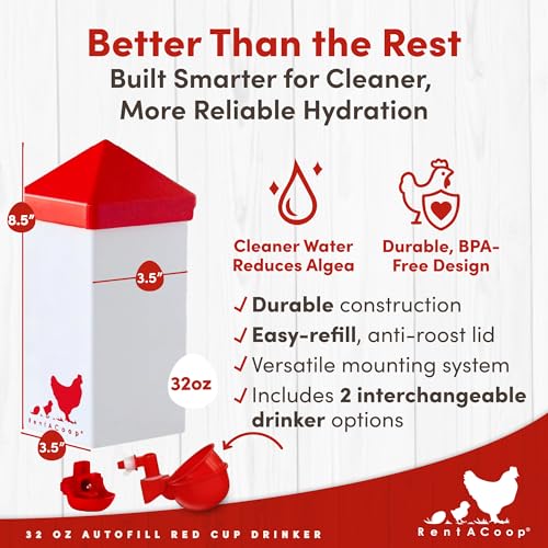 RentACoop 32oz Automatic Drinker with Auto-Fill Cup & Horizontal Nipple