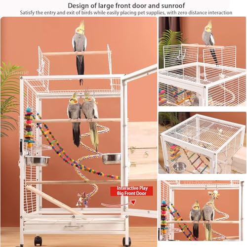 xixi-home Portable Clear Parrot Cage,Bird Travel Cage Ornamental Cage -with Food Box,Standing Pole and Drinker,Large Bird cage Flying Birdcage for Outdoors (Type B - Black) - color: Black - B