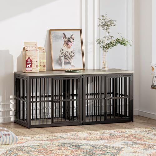Lyromix 27'' Dog Crate Furniture with 3 Doors for Puppy Small Dogs | Wooden Kennel End Table, Heavy Duty Indoor Cage for Pug, Corgi, Boston, Multiple Units Can be Combined, Grey - color: Ancient gray, size: 26.9"L x 20.9"W x 24.0"H