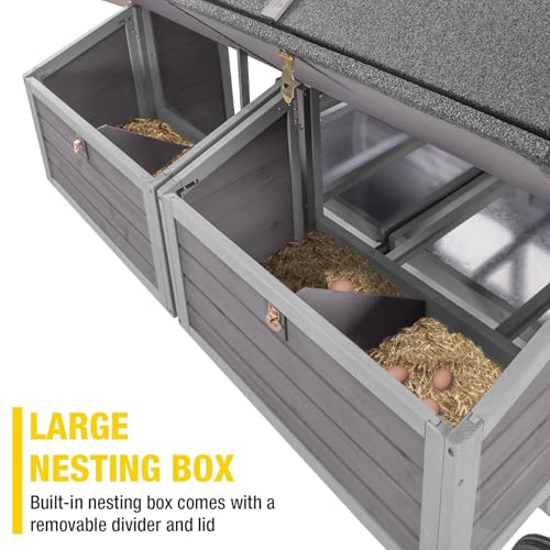 Aivituvin 68" Chicken Coop with Large Wheels - Upgraded Mobile Wooden Hen House for 8-10 Chickens, Includes 4 Nesting Boxes, 4 Perches, and 2 Removable Trays for Easy Cleaning - size: 68.1"L x 53.9"W x 49.0"H
