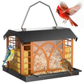 Bird Feeders for Outdoors Hanging, Metal Bird Feeder with Double Suet Cage Weatherproof Metal Roof, 3.5Lbs Large Capacity Great for Attracting Finch Cardinal Chickadee Wild Birds, Pinecone Brown - color: Pinecone Brown