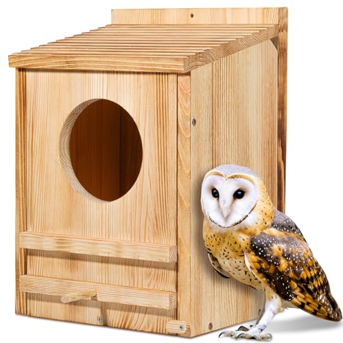 Barn Owl House, Owl Nesting Box for Outside,Wooden Screech Owls Nesting Box | Wooden Screech Owls Nesting Box, Caliber Round Hollow Outdoor Bird's Boxes, Suitable for Wildlife Screech, Barred - size: 15.75''High