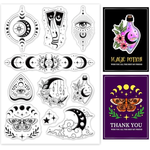 Moon Clear Silicone Stamps - Transparent Rubber Stamps for DIY Embossing, Card Making, Album & Paper Crafts - color: Moon and Divination