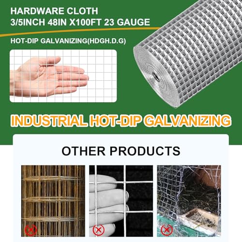 TNELTUEB 48in x 100ft Hardware Cloth Hot-Dip Galvanized Welded Wire Mesh - Heavy Duty 3/4inch 23 Gauge Chicken Wire Fencing for Garden, Chicken Coop, Rabbit Cage, Rodent & Predator Protection - size: 48in x 100ft