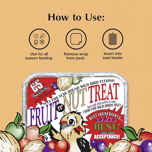 C&S Fruit n' Nut Suet Treat, Suet Cakes for Wild Birds, Pack of 8 | Suet cakes for woodpeckers, made with fruit n' nut, use in a suet feeder year-round - style: Fruit n' Nut, 8 Pack