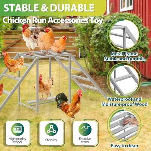 Chicken Coop Perch with Swing, Wooden Roosting Bar & Ladder Set, Chicken Run Accessories Toys for Backyard Farm 6-8 Chickens, Stable and Easy to Clean, Gray - size: 67.1"L x 15.3"W x 26.6"H