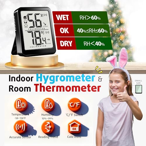 2 Pack Room Thermometer Small Hygrometer Indoor Humidity Monitor Sensor, Digital Temperature and Humidity Meter Gauge for Home, Baby Nursery, Reptile, Greenhouse - Battery Included