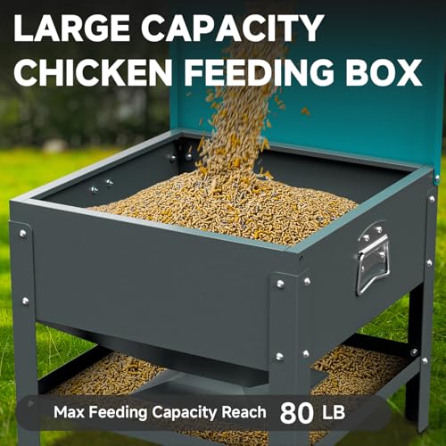 Automatic Chicken and Duck Feeder, 80 LBS Capacity Metal Chicken Feeder, Weatherproof Outdoor Gravity Feeding Barrel, No-Waste Feeder for Backyard Flock (Green) - color: Green