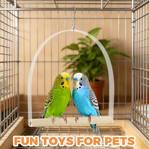 Spinning Bird Stand Perch, 360° Rotating Perch with Swing for Parrot Anxiety Relief, Wooden Bird Cage Accessories for Parakeets Budgies Cockatiels