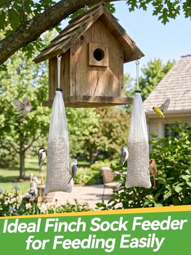 6Pcs Finch Sock Feeder for Outdoor, 3.9" x 15.7" Thistle Seed Sacks, White | MEWTOGO, with Food Grade Funnels, Bird Food Supply Tools, for Garden Yard Wild Finch Feeding - color: White