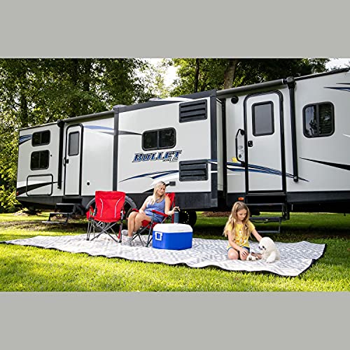 Earth-Friendly RV Patio Mat Size 8' x 16' for Campers, Campsites - Premium 5 mm Thick Heavy Duty, Waterproof, Reversible Rugs Recycled Polypropylene, with Carry Bag (8' x 16', Grey) - color: Grey Diamond, style: 8' x 16'
