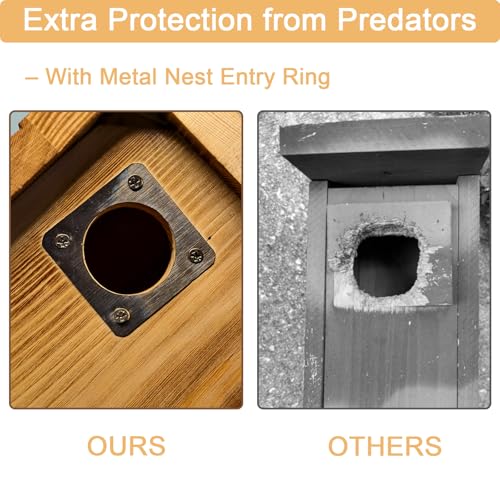 Wren Bird Houses for Outside, 4 Pack Wren House with Metal Predator Guard | Fully Assembled Wooden Hanging Birdhouse for Outdoors, Birds Nesting Box for Small Bird, Natural Wood