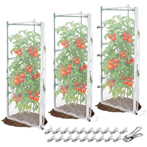3Pcs Garden Bird Netting Plant Cover for Tomato Cage, 67" x 17.7" Insect Bird Barrier Tomato Cage Net with Zipper, Tomato Trellis Plant Netting Cover for Square Tomatoes Cages Plants Garden Protection - size: 67 in