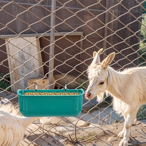 Lemecima Goat Feeders Fence Hanging, 3.5 Quart Chicken Feeder Trough for Livestock Poultry 4 Pack