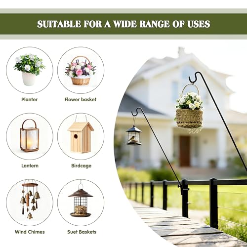 Extended Fence Deck Hook Rail Heavy Duty Bird Feeder Hook, Adjustable Plant Bracket for Bird Feeders, Planters, Suet Baskets, Lanterns, Wind Chimes and More - size: 43in Long Fence Hook-1 Pack