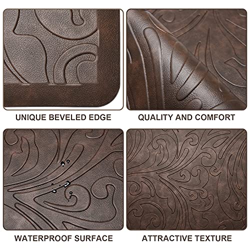 KMAT 2PCS Kitchen Mat Cushioned Anti-Fatigue Comfort Standing Mat Rug | Waterproof Non-Slip Ergonomic Comfort Rug Home,Office,Sink,Laundry,Desk 17.3"x28"+17.3"x60",Brown - color: Brown, size: 1'5" x 5' +1'5" x 2'4" (Rectangular)