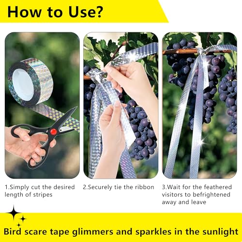 Bird Scare Reflective Tape, 295 Feet (2 Rolls), Double-Sided Reflective, for Repelling Sparrows and Woodpeckers, Suitable for Outdoor Use in Homes, Gardens, Farms, Orchards,Outdoor - size: 295 Ft*2