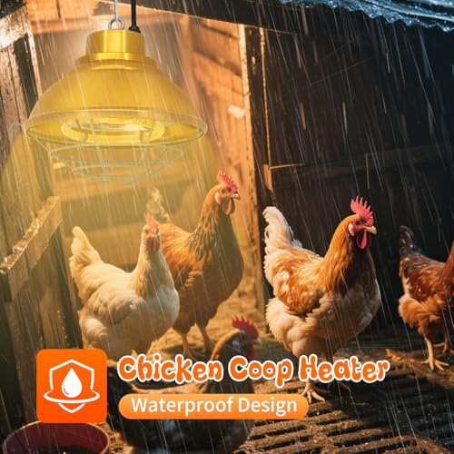Chicken Coop Heater, 350W, Carbon Fiber Bulb, Adjustable 2-Mode | Heat Lamp for Chickens Brooder, Adjustable Hanging Height, For Chick, Puppy, Cat, Goat, Piglet