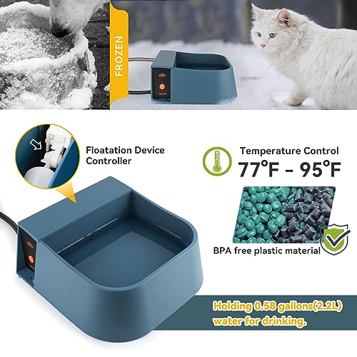 Automatic Heated Water Bowl for Dogs Cats, Outdoor Heated Dog Bowl with Auto Fill, 2L Winter Heating Waterer Provide Drinkable Water for Chickens, Rabbits, Birds, Goats, Feral Animal - size: 2L(Blue)